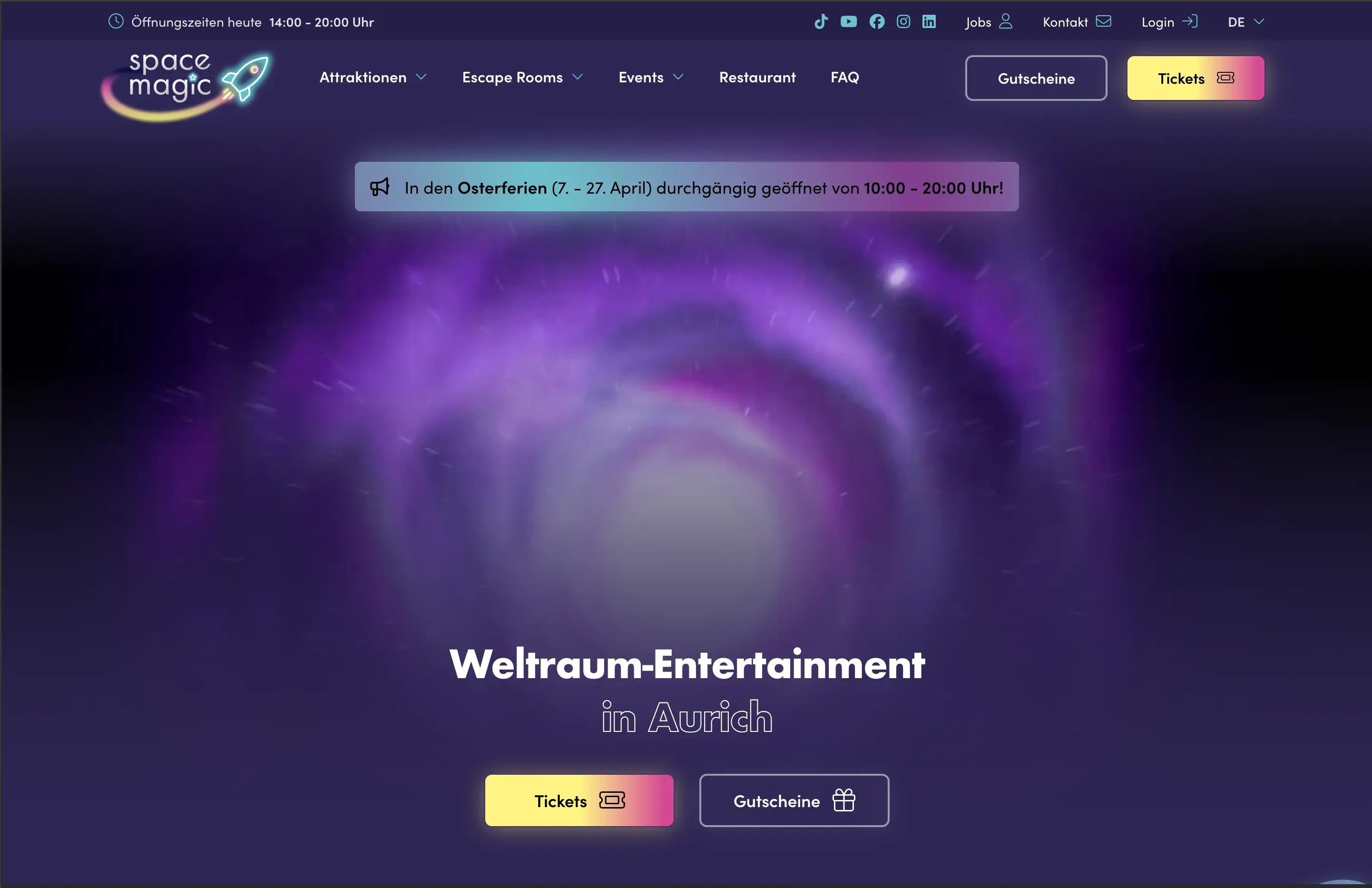 Webseite von Space Magic