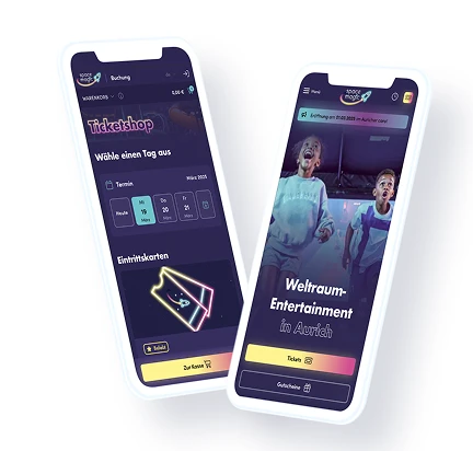 Ein Smartphone Mockup stellt die mobile Ansicht der Website von Space Magic dar