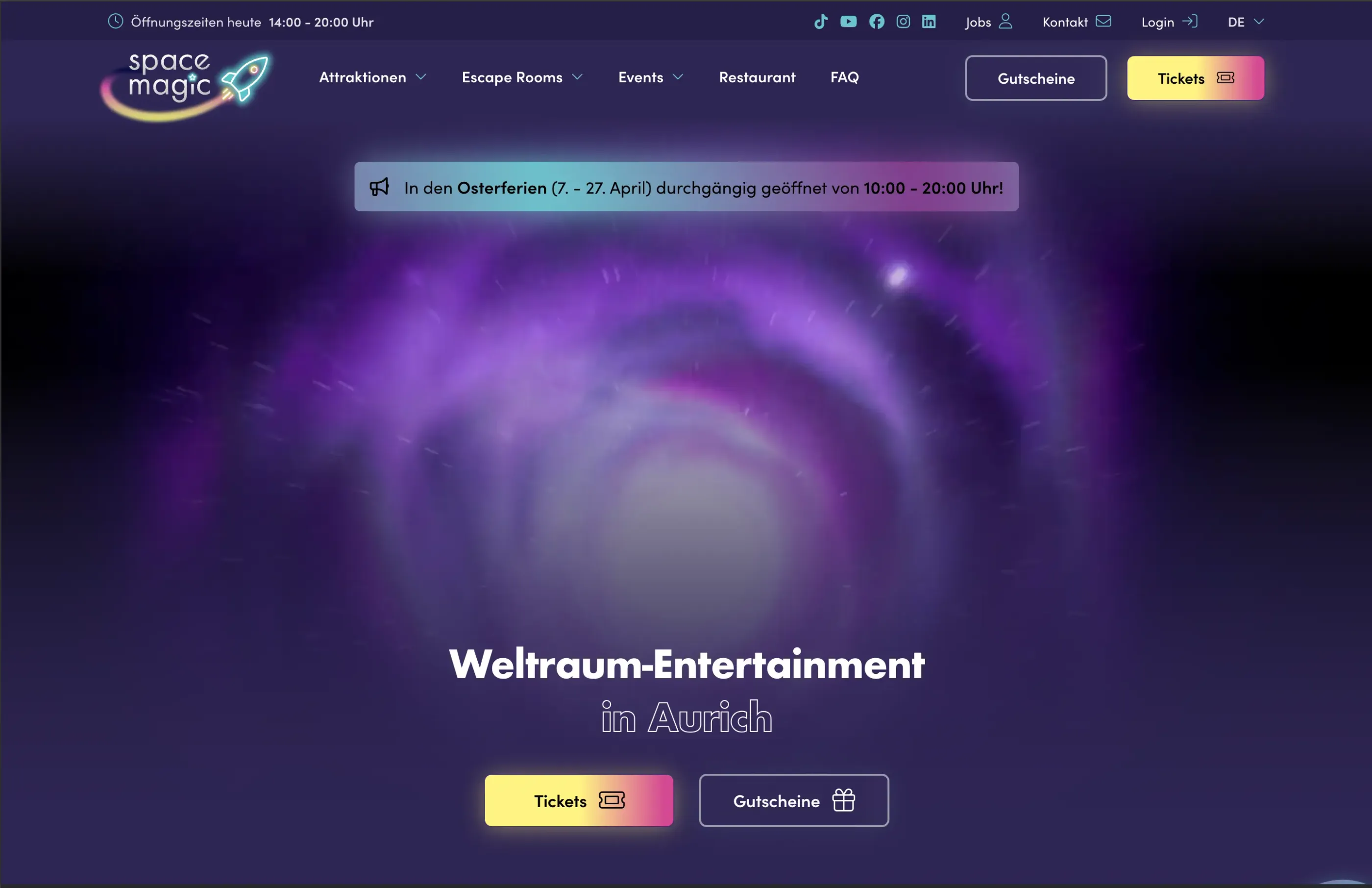 Webseite von Space Magic