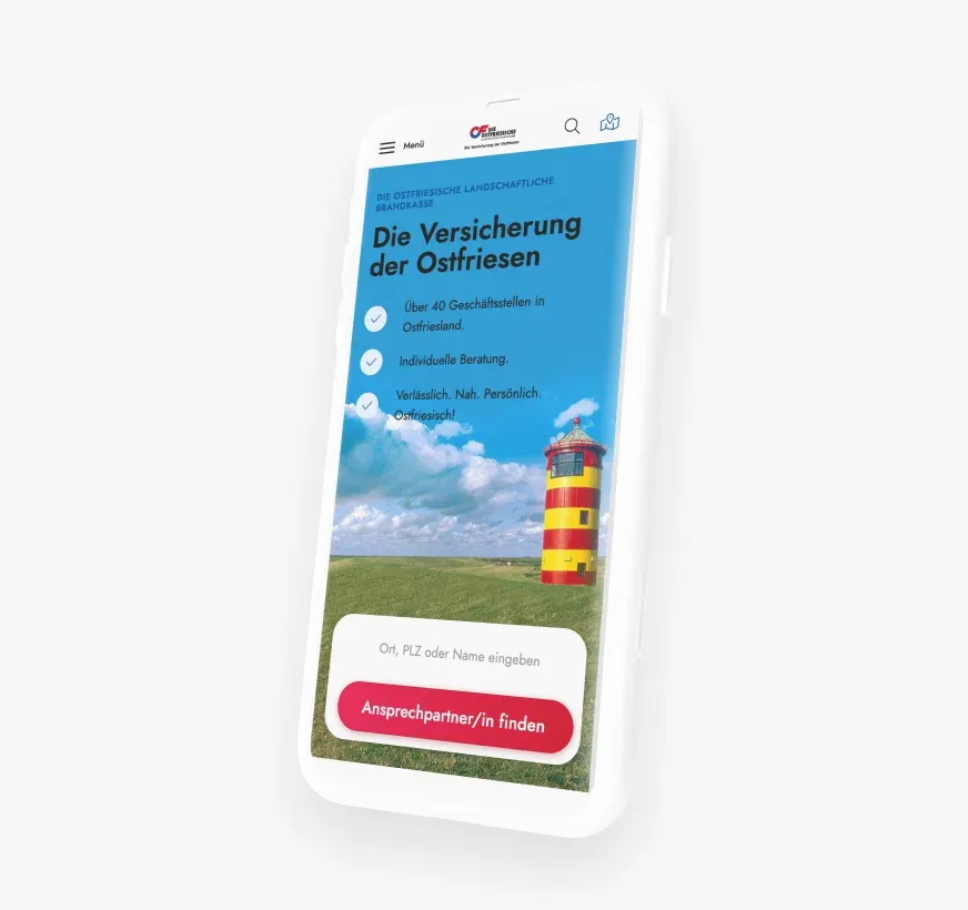 Smartphone-Darstellung der Website der Ostfriesischen Landschaftlichen Brandkasse