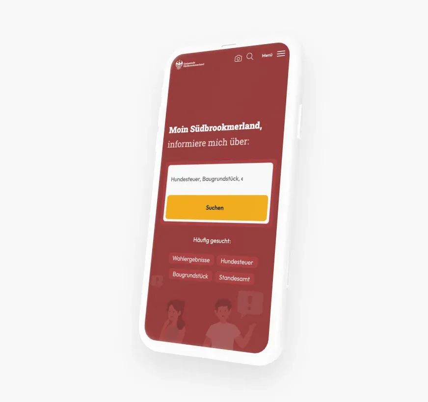 Ein Smartphone Mockup stellt die mobile Ansicht von der Website der Gemeinde Südbrookmerland dar