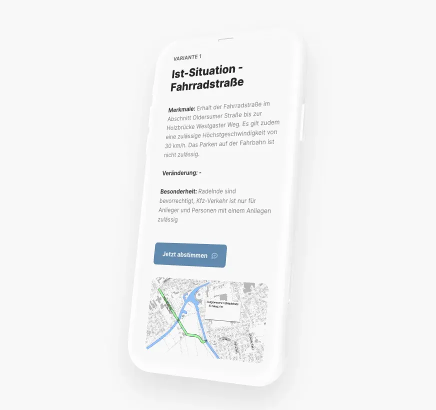 Ein Smartphone Mockup stellt die mobile Ansicht des Umfrageportals von Aurich dar