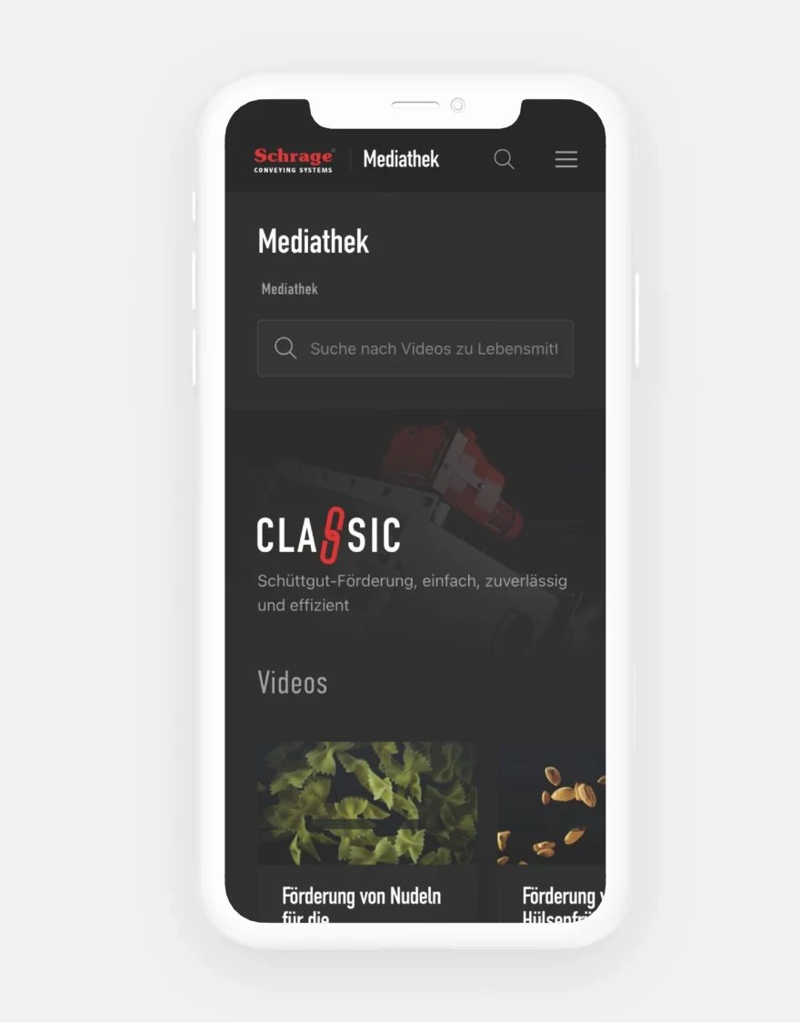 Ein Smartphone auf dem die Webseite von Schrage zu sehen ist.